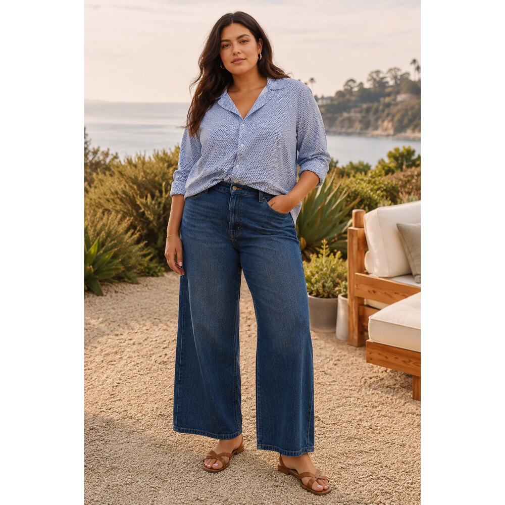 New Frank & Eileen Joedy Shirt Large Blue Cotton Italy Oversized Button Front